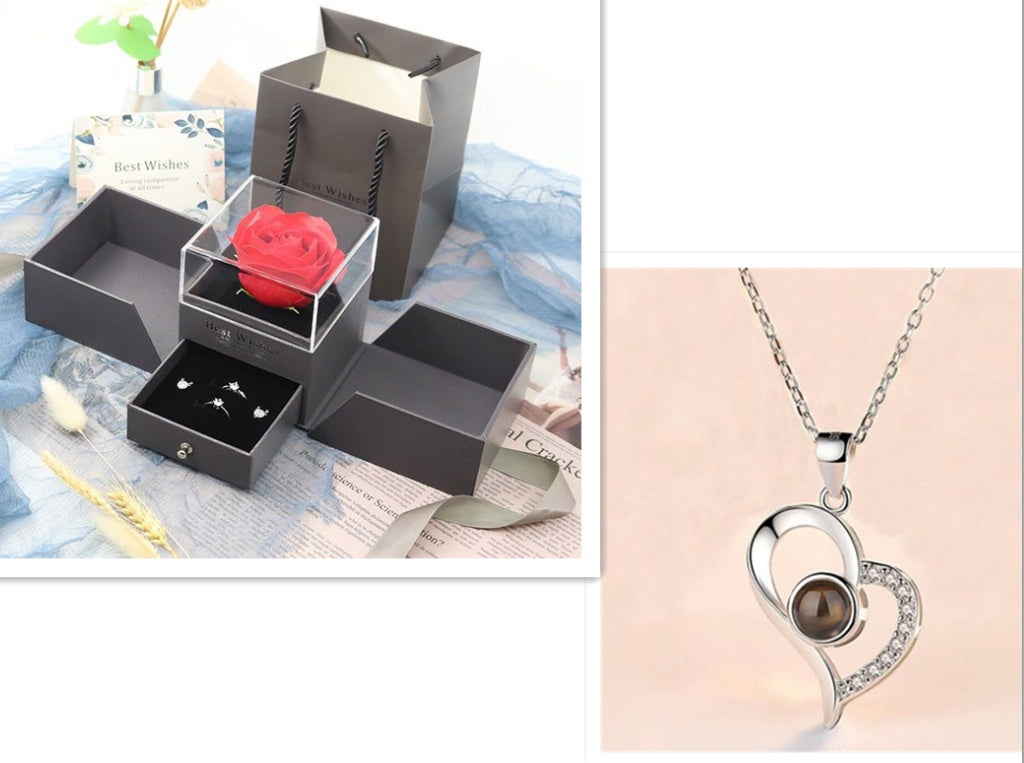 hot valentine's day gifts metal rose jewelry gift box necklace for wedding girlfriend necklace gifts schmuckneu