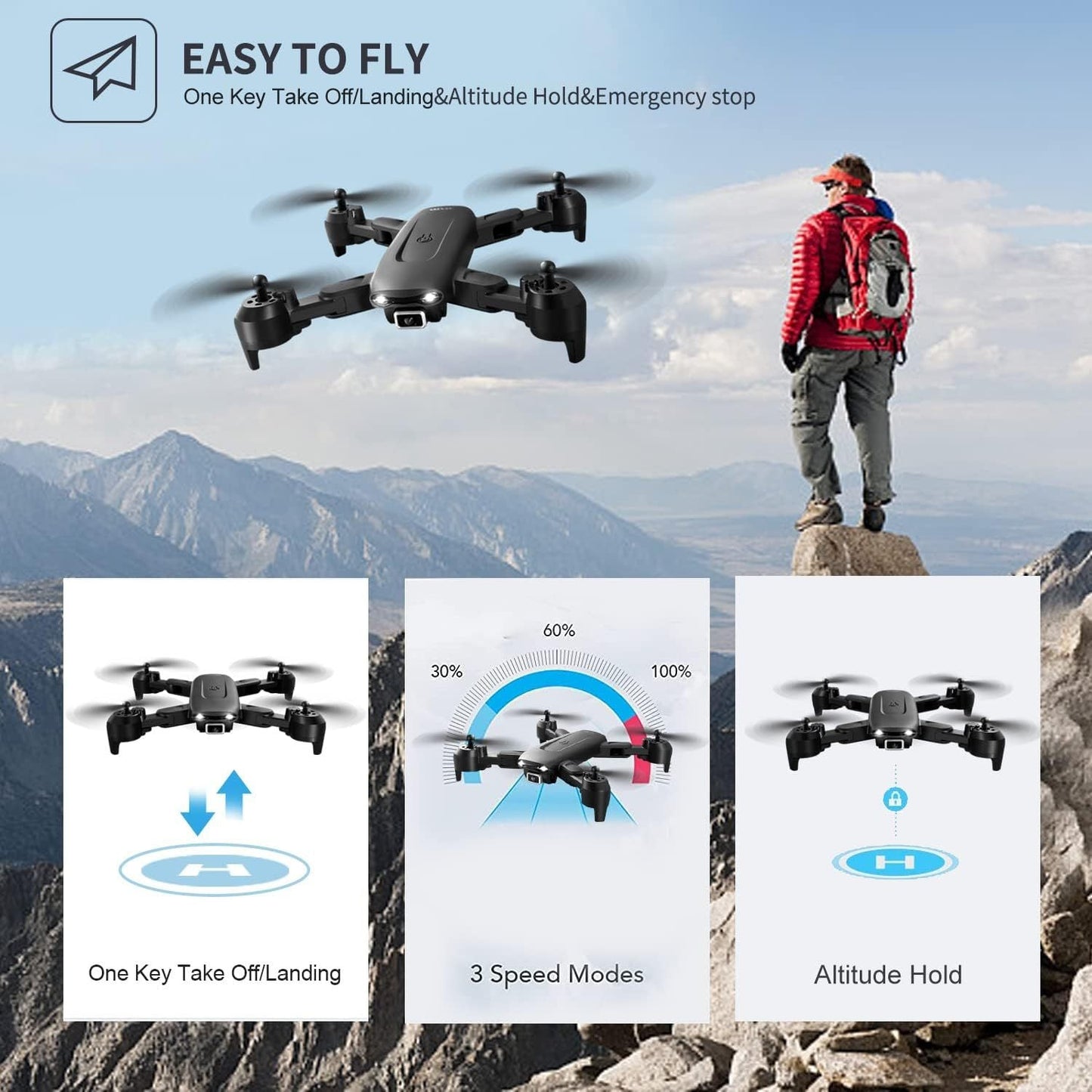 de 4drc v12 drohne hd 4k-weitwinkel-dual-kamera tragbarer faltbarer rc-quadcopter, schmuckneu