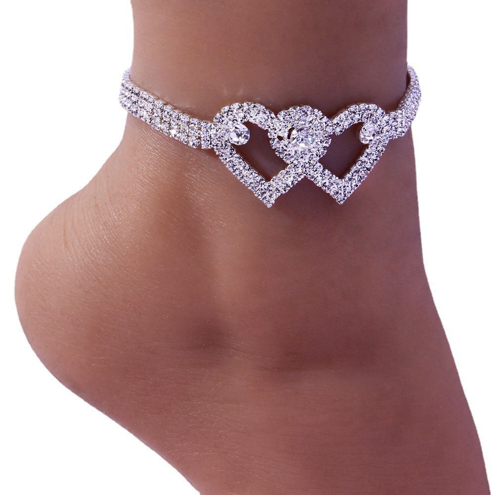 crystal hearts – 2-teiliges strass-fußkettchen mit doppelherz - lunastein - schmuck