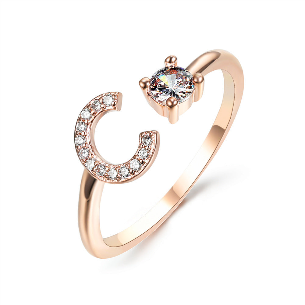 love letter – verstellbarer initialen-ring mit zirkonia in gold, silber oder roségold - lunastein