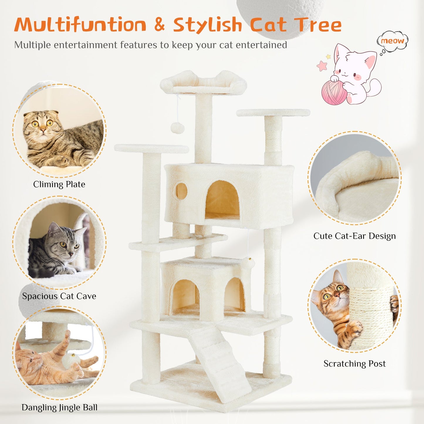 multi-functional cat tree house cat climbing frame, lounge and recreation area detachable toy, 54in dark blue schmuckneu