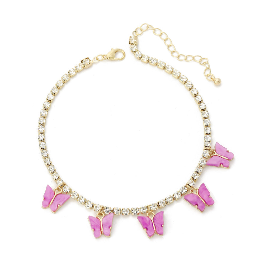 butterfly bliss – strass-fußkettchen mit schmetterlingsanhängern - lunastein - schmuck