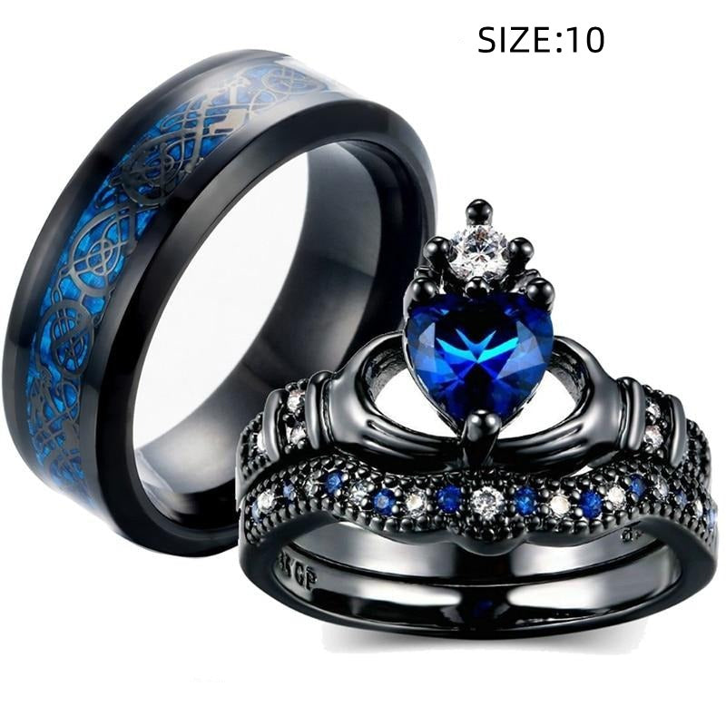 crownlove saphir – königlicher partnerring mit blauen & weißen kristallen für damen & herren - lunastein