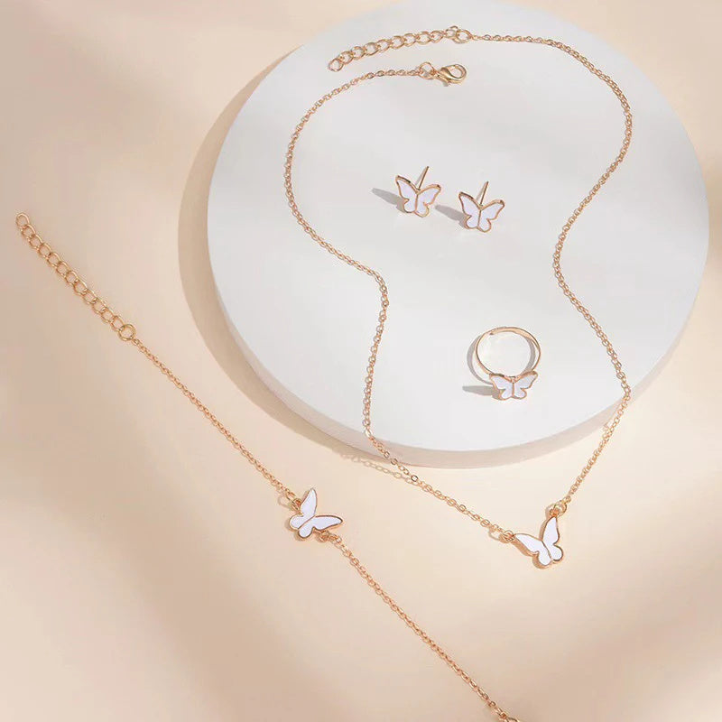 5pcs fashion butterfly pendants necklace earrings ring bracelet sets for women jewelry set bridal wedding jewelry gift - lunastein