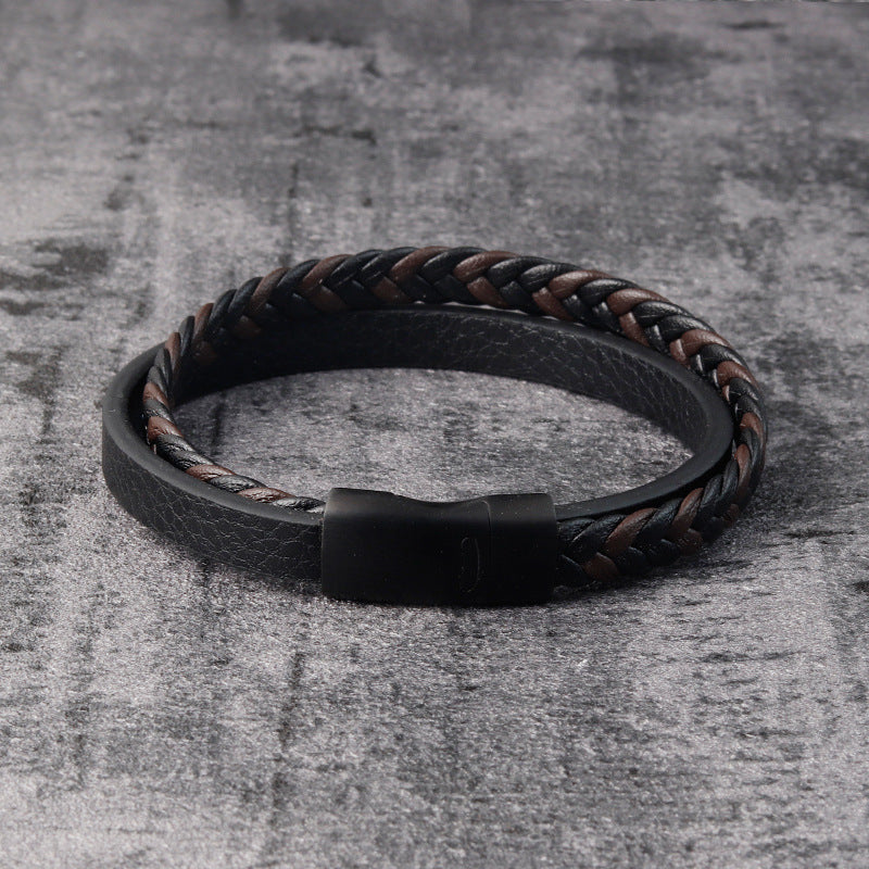 leather cord stainless steel braided bracelet black men schmuckneu