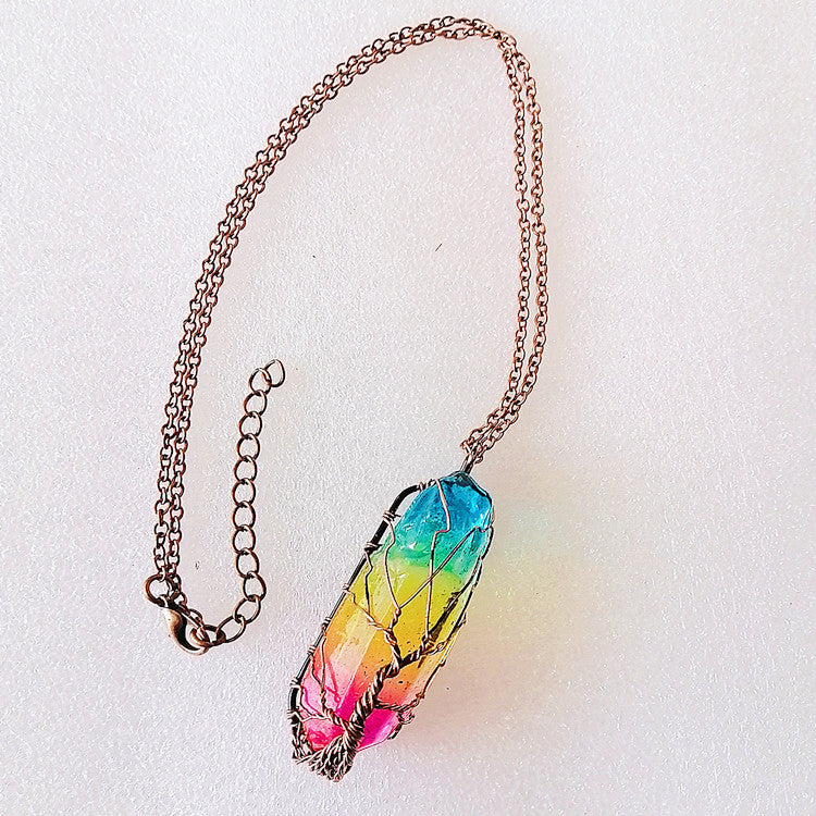 hot selling stone crystal pillar tree of life pendant ins fashion necklace schmuckneu