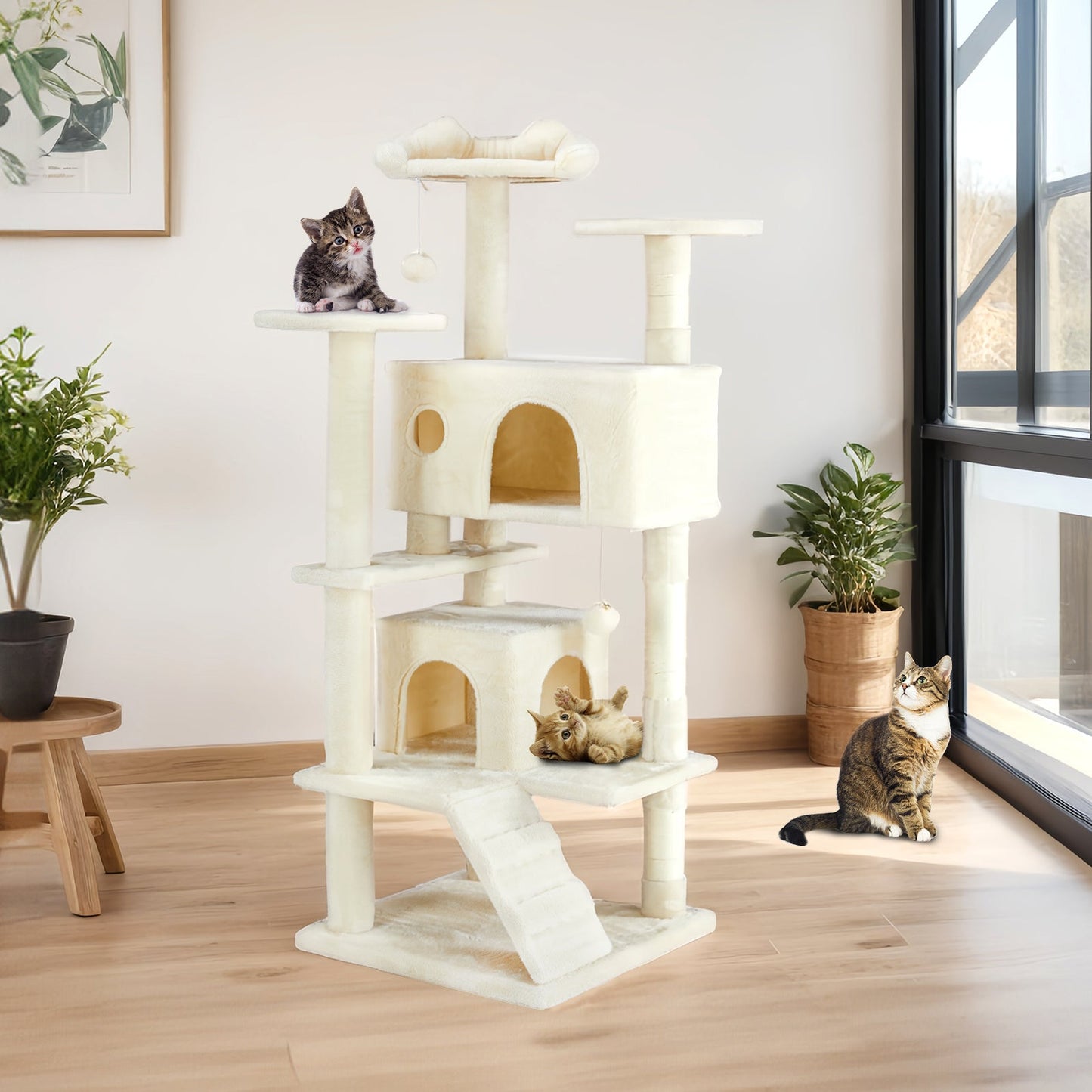 multi-functional cat tree house cat climbing frame, lounge and recreation area detachable toy, 54in dark blue schmuckneu