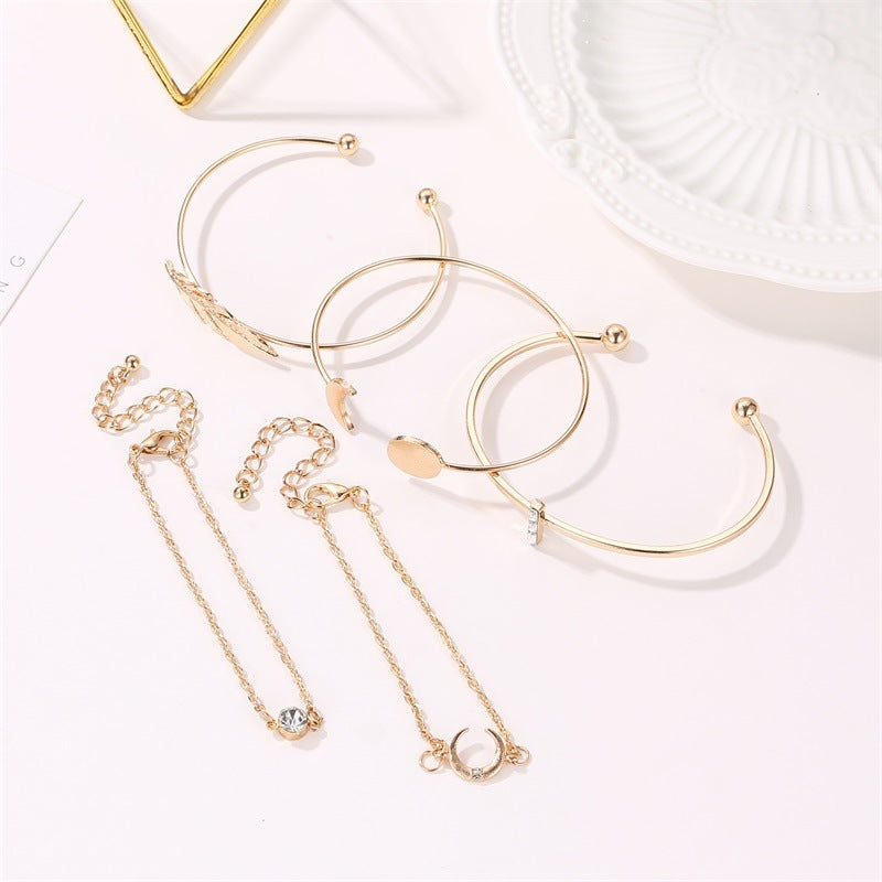 five pieces ladies bracelets boho punk moon leaf crystal protein bracelet set boho beach bracelet jewelry - lunastein