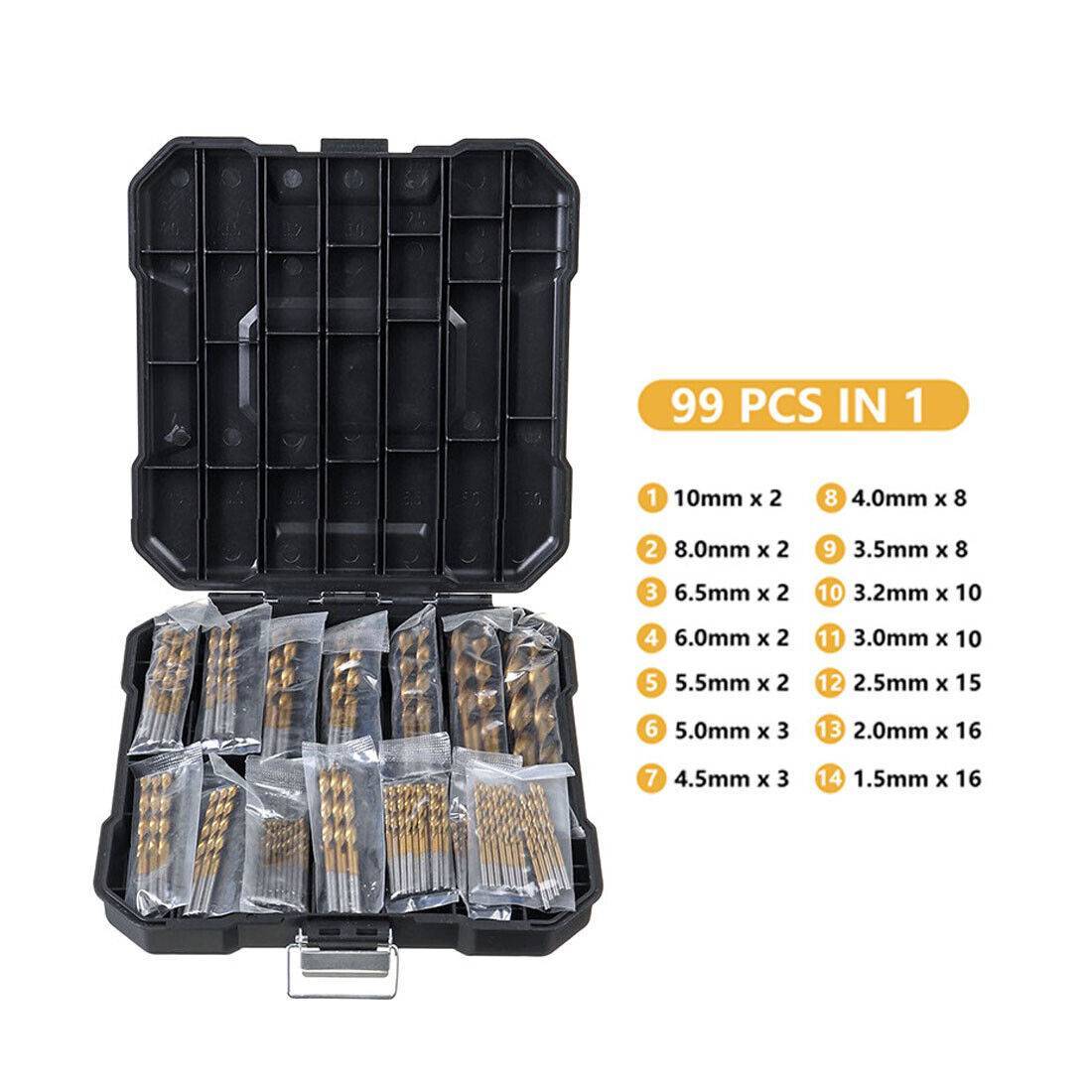 99X Titan HSS Spiralbohrer Stahl Bohrer Satz Werkzeug Set Metallbohrer 1.5-10mm Love Local Jewelry