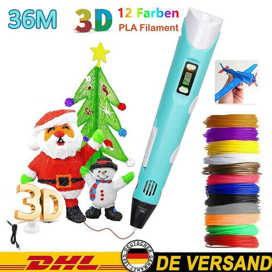 DIY Kinder 3D Stifte Set 3D Druckstift PLA Filament 3D Printing Pen Mit 12Farben
