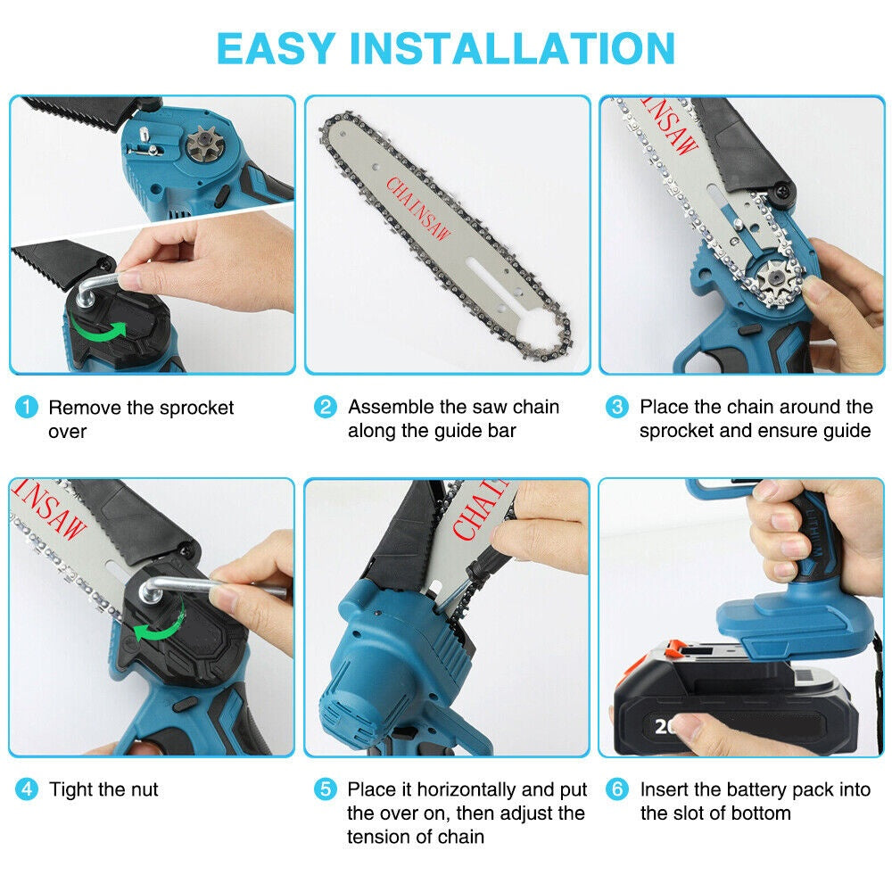 21v mini chain saw 4-6 inch wireless single hand saw wood cutter 2 batteries