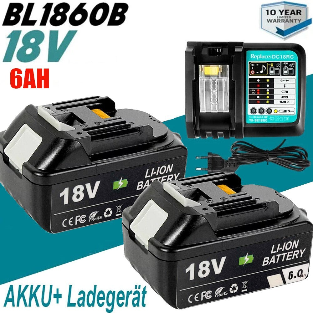 2x 6ah battery for battery 18v bl1860b bl1850b bl1840b bl1830b charger
