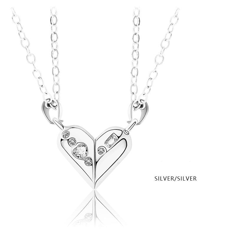 love couple necklace – magnetische herz-halskette für paare mit zirkonia - lunastein
