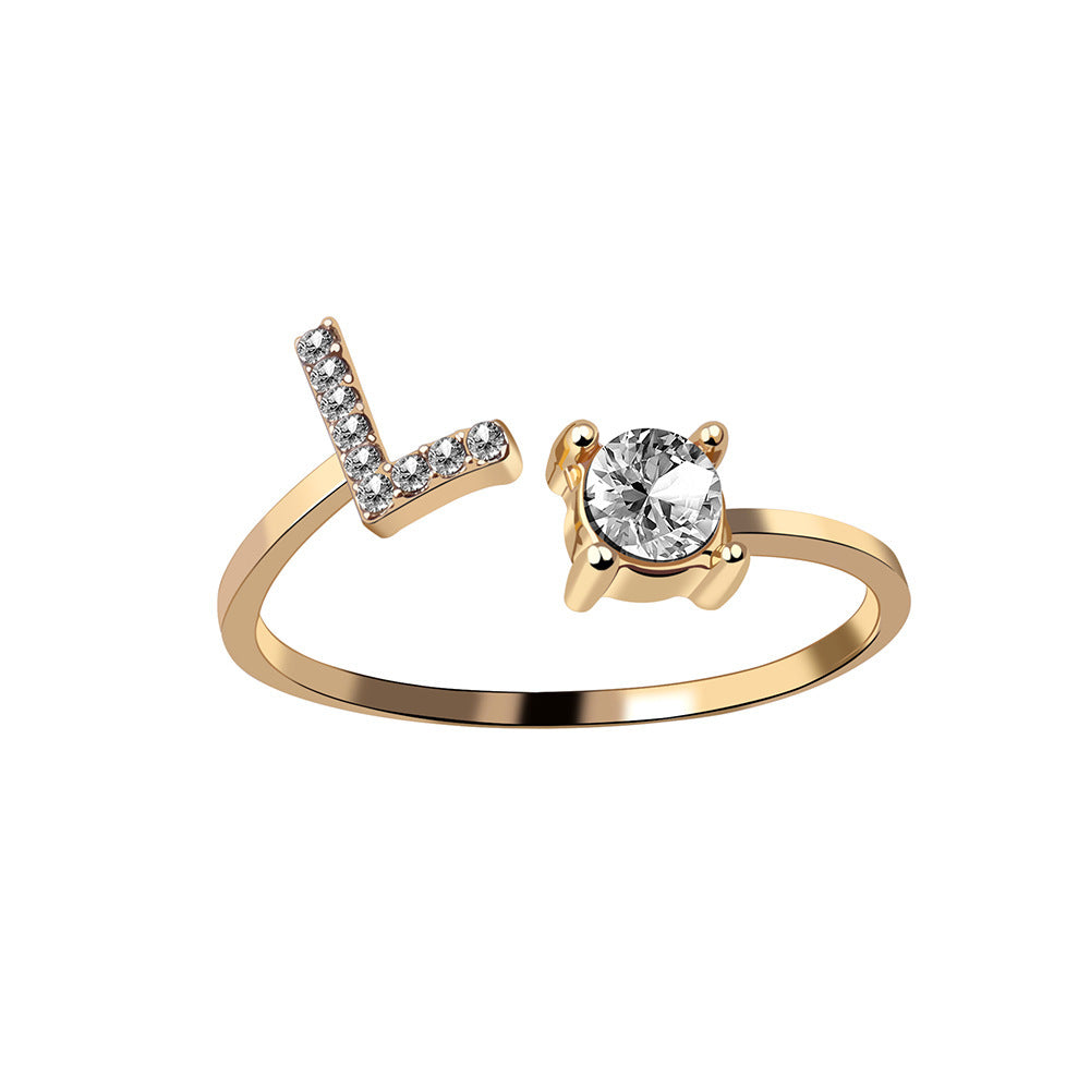 love letter – verstellbarer initialen-ring mit zirkonia in gold, silber oder roségold - lunastein