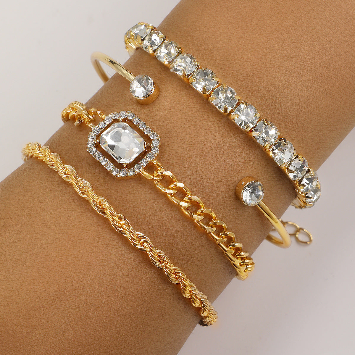 fashion jewelry 4 pcs crystal bracelet set bohemian design for women vintage luxury twisted cuff chains armband jewelry accessories - lunastein