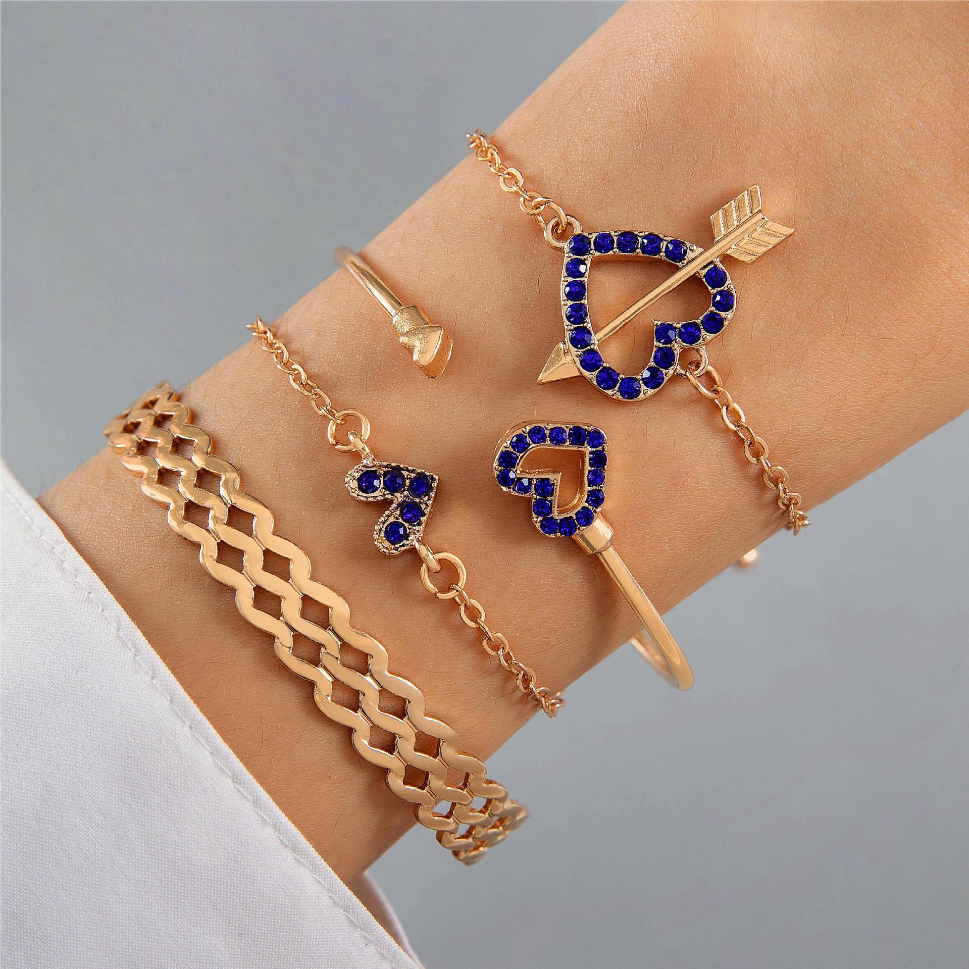 4pcs Blue Flower Love Butterfly Bracelet Set With Rhinestones Design Valentines Day - Lunastein