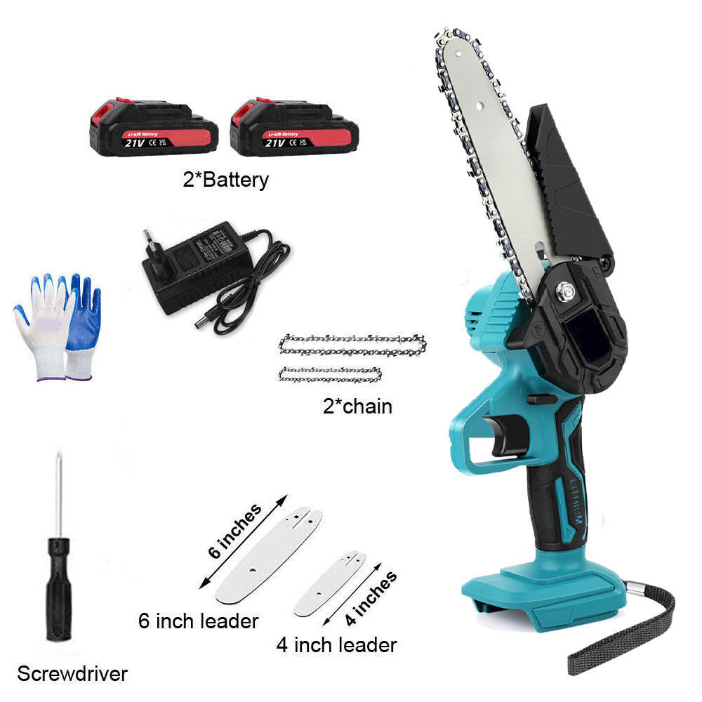 21v mini chain saw 4-6 inch wireless single hand saw wood cutter 2 batteries
