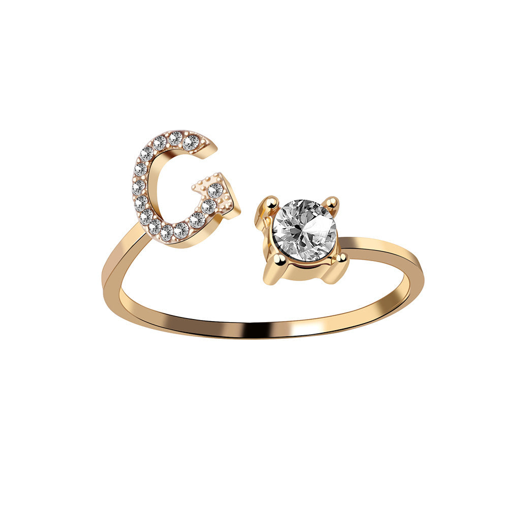 love letter – verstellbarer initialen-ring mit zirkonia in gold, silber oder roségold - lunastein