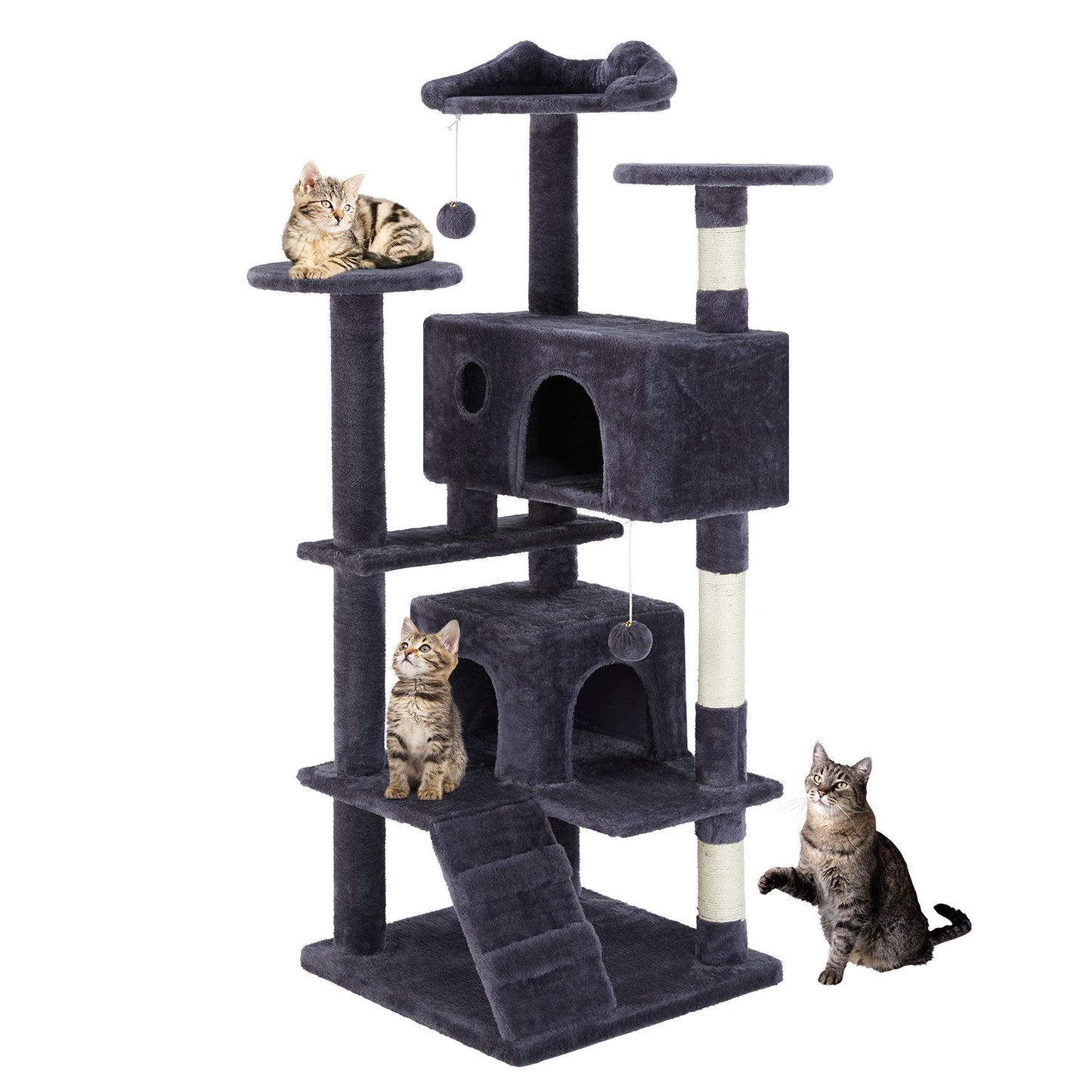 multi-functional cat tree house cat climbing frame, lounge and recreation area detachable toy, 54in dark blue schmuckneu