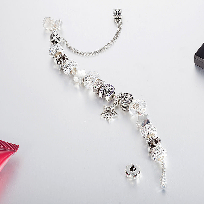 Blütenherz - Elegantes Damen-Charm-Armband mit Stern & Kristallen – Silberfarben - Lunastein