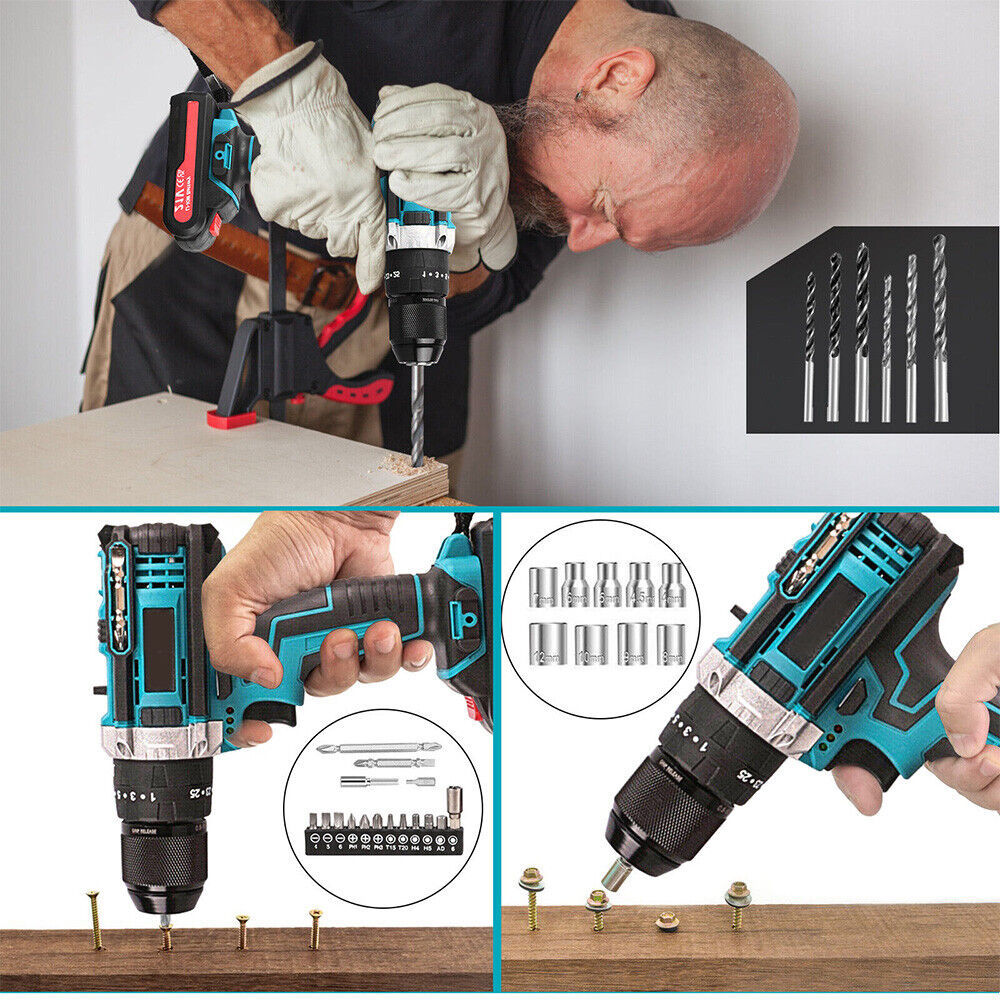3 in 1 brushless schlagbohrschrauber 21v akkuschrauber set in koffer mit 2 akku