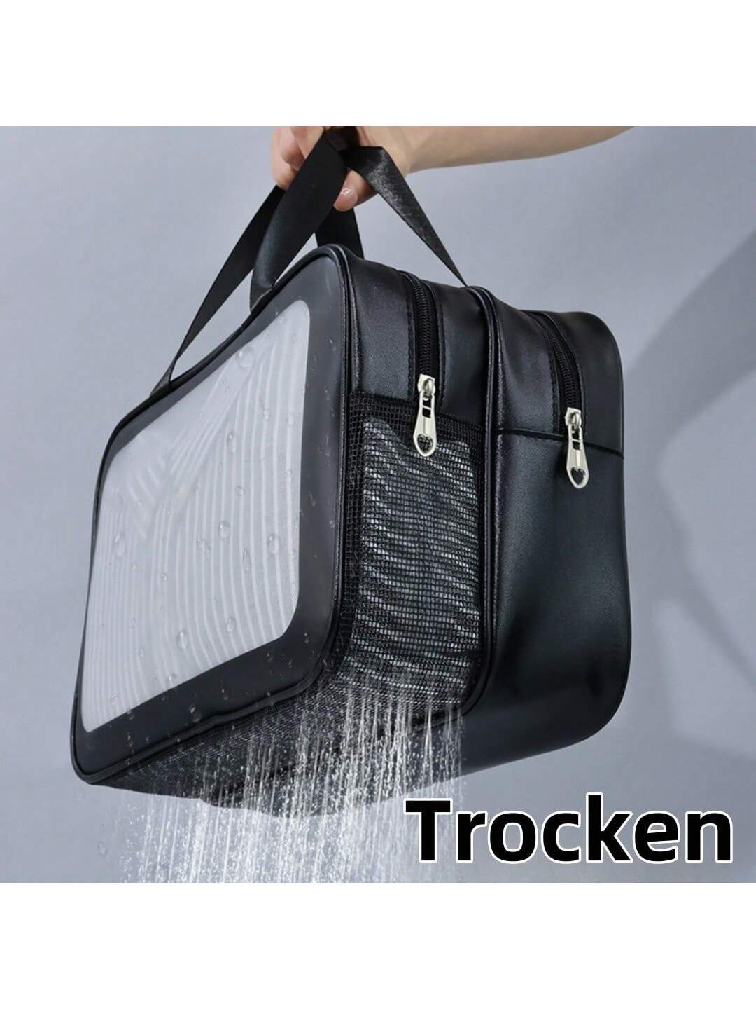 fashionable travel makeup bag with pvc lining, letter design handbag perfect for gym, business, or travel schmuckneu