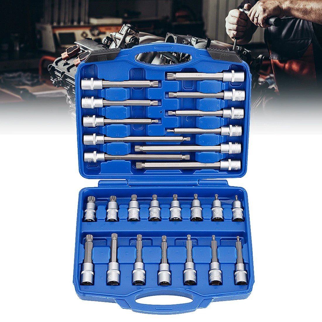 26 pcs internal multi-tooth socket wrench set box nut tool bit box nuts long short