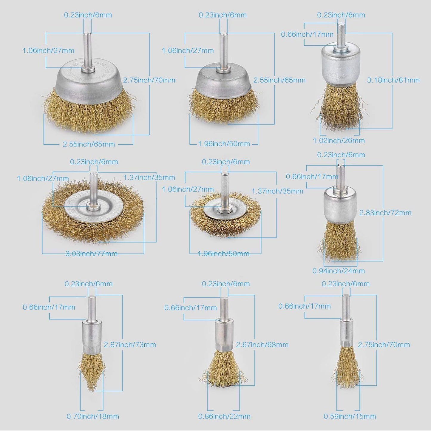 9pcs grinding brushes steel wire brush wire brushes set attachment for drilling machine
