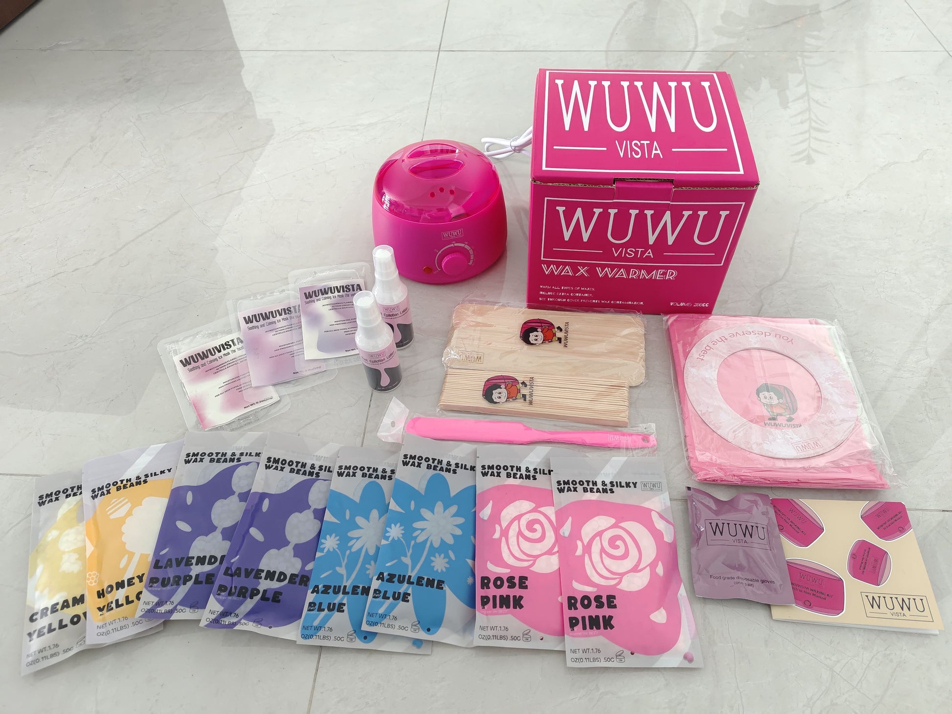 Waxing Kit WUWUVISTA 69 Items Hair Removal Wax Kit With Wax Warmer Waxing Beads For Face, Brazilian, Full Body, Bikini, Sensitiive Skin Skin Suitable For Plugs Of American, European Specification SchmuckNeu