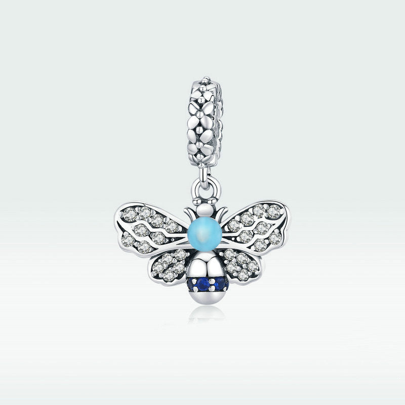 blue bee charm – bienen-anhänger aus 925 silber mit zirkonia - lunastein