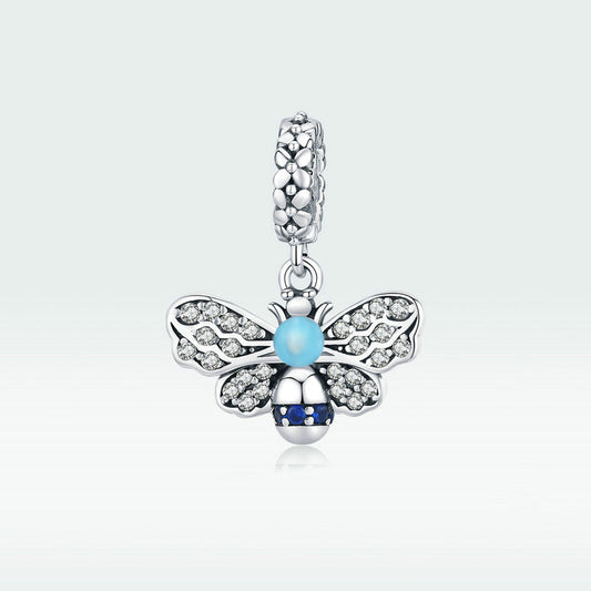 Blue Bee Charm – Bienen-Anhänger aus 925 Silber mit Zirkonia - Lunastein