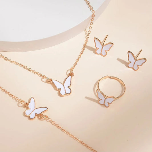 5PCS Fashion Butterfly Pendants Necklace Earrings Ring Bracelet Sets For Women Jewelry Set Bridal Wedding Jewelry Gift - Lunastein