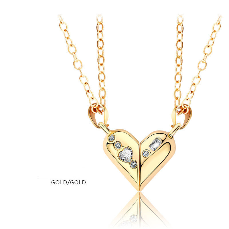 love couple necklace – magnetische herz-halskette für paare mit zirkonia - lunastein
