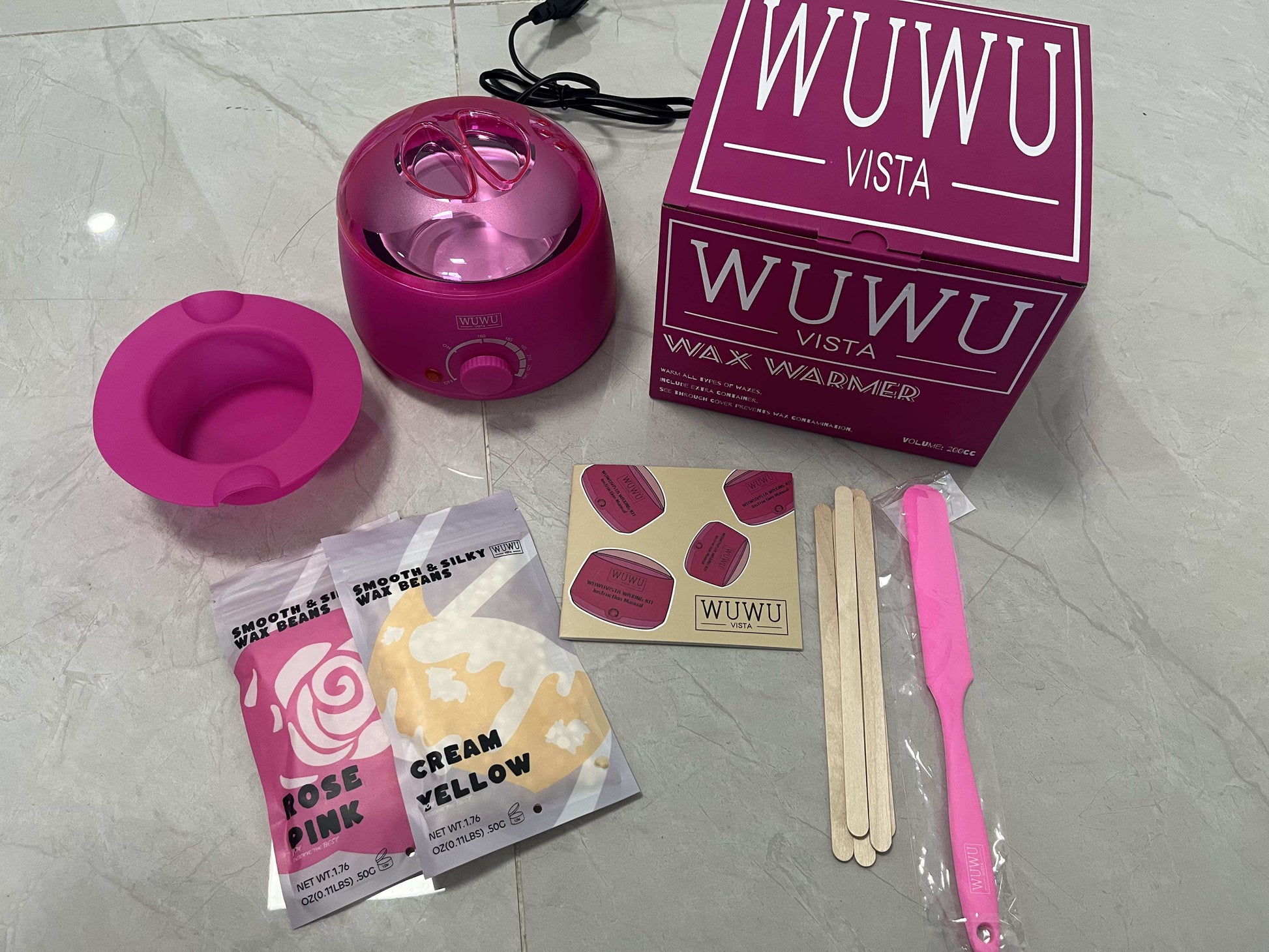 Waxing Kit 11 Items WUWUVISTA Hair Removal Wax Kit With Wax Melt Warmer Waxing Beads For Face,Brazilian,Full Body,Bikini,Sensitiive Skin Suitable For Plugs Of American, European Specification SchmuckNeu