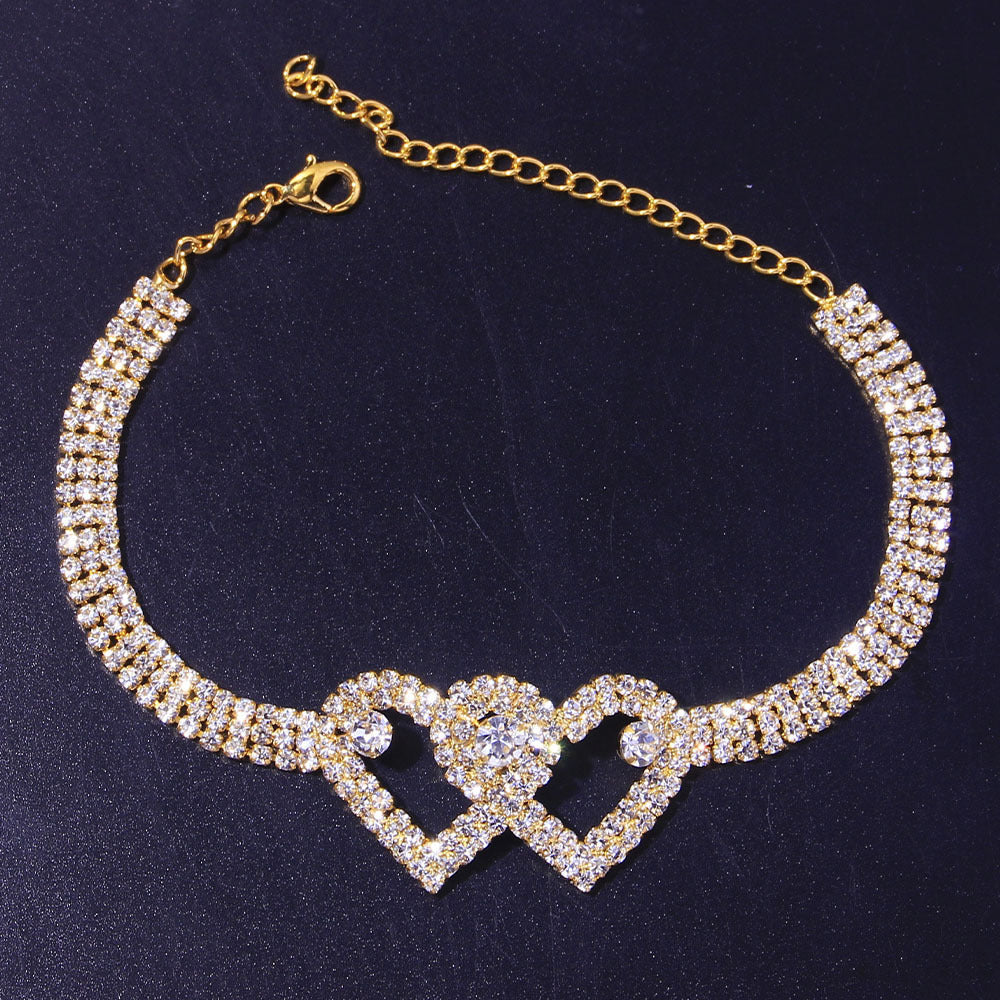 crystal hearts – 2-teiliges strass-fußkettchen mit doppelherz - lunastein - schmuck