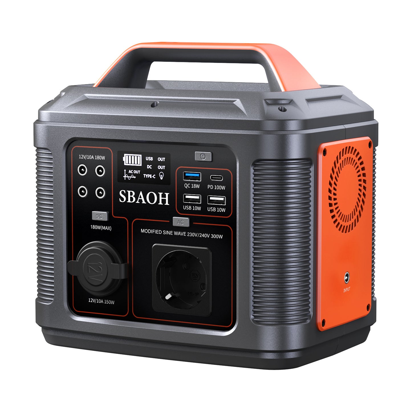 sbaoh portable power station,296 wh solar generator with 300 w output, mobile power supply for garden, travel, camping, motorhome, emergency