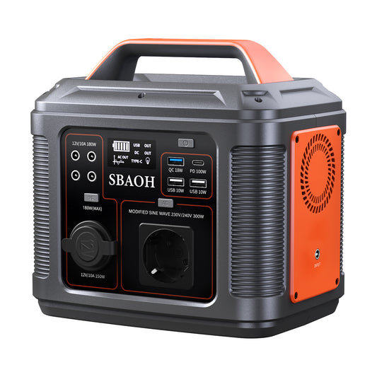 SBAOH Portable Power Station,296 Wh Solar Generator With 300 W Output, Mobile Power Supply For Garden, Travel, Camping, Motorhome, Emergency