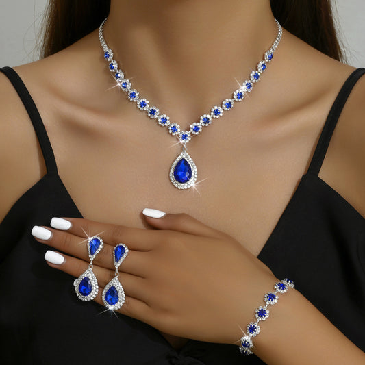 Fashion Jewelry Bridal Jewelry Suit Necklace Ear Stud Bracelet Three-piece Set - Lunastein