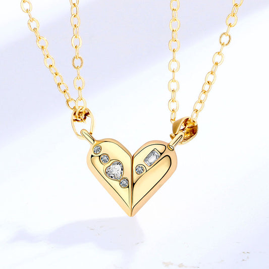 Love Couple Necklace – Magnetische Herz-Halskette für Paare mit Zirkonia - Lunastein