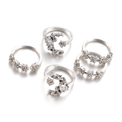 Moonlight Sparkle – Silberfarbenes Ring-Set mit Kristallsternen - Lunastein - Schmuck