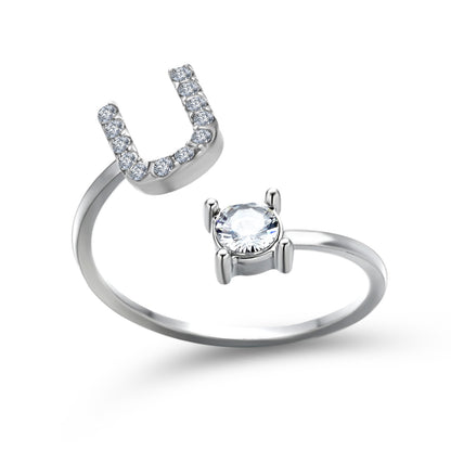 LOVE LETTER – Verstellbarer Initialen-Ring mit Zirkonia in Gold, Silber oder Roségold - Lunastein