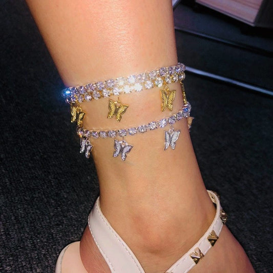 Butterfly Bliss – Strass-Fußkettchen mit Schmetterlingsanhängern - Lunastein - Schmuck