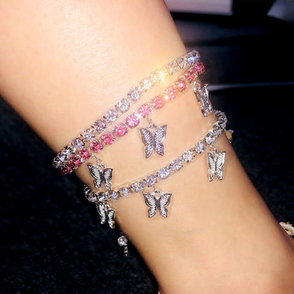Butterfly Bliss – Strass-Fußkettchen mit Schmetterlingsanhängern - Lunastein - Schmuck