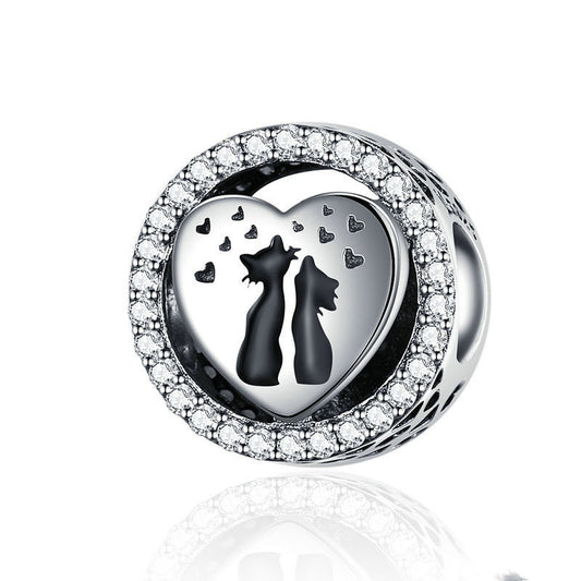 Cat Love Charm 2025 – Katzenpaar-Anhänger aus 925 Silber - Lunastein