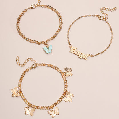 Golden Angel – 3-teiliges Fußkettchen-Set mit Butterfly & Schriftzug - Lunastein - Schmuck