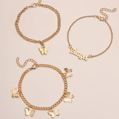 Golden Angel – 3-teiliges Fußkettchen-Set mit Butterfly & Schriftzug - Lunastein - Schmuck