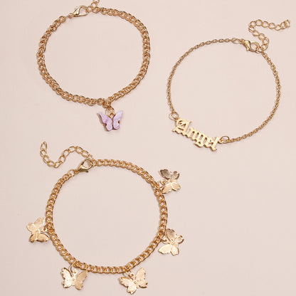 Golden Angel – 3-teiliges Fußkettchen-Set mit Butterfly & Schriftzug - Lunastein - Schmuck