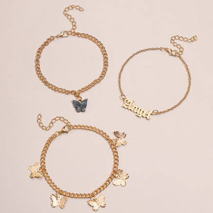 Golden Angel – 3-teiliges Fußkettchen-Set mit Butterfly & Schriftzug - Lunastein - Schmuck