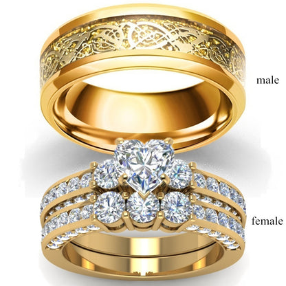 Zircon Gold Dragon Ring – Goldener Herzring für Paare - Lunastein