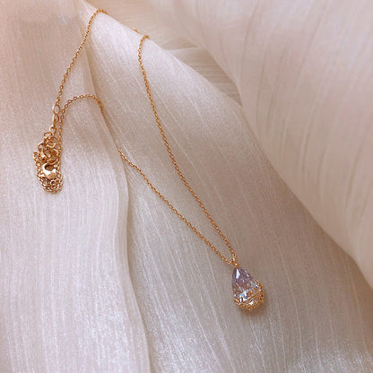 Crystal Water Drop Pendant Necklace Women's Fine Jewelry Adjustable Short Accessories Jewelry Gift SchmuckNeu